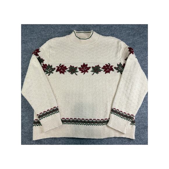 Vtg Winter White Parkhurst Holiday Festive Sweater SZ XL Cotton Red Green Leaves - Picture 3 of 9